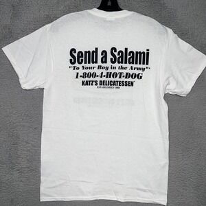 Katz's Delicatessen T Shirt Men's Sz M White Send a Salami NYC Deli 2-Sided Tee